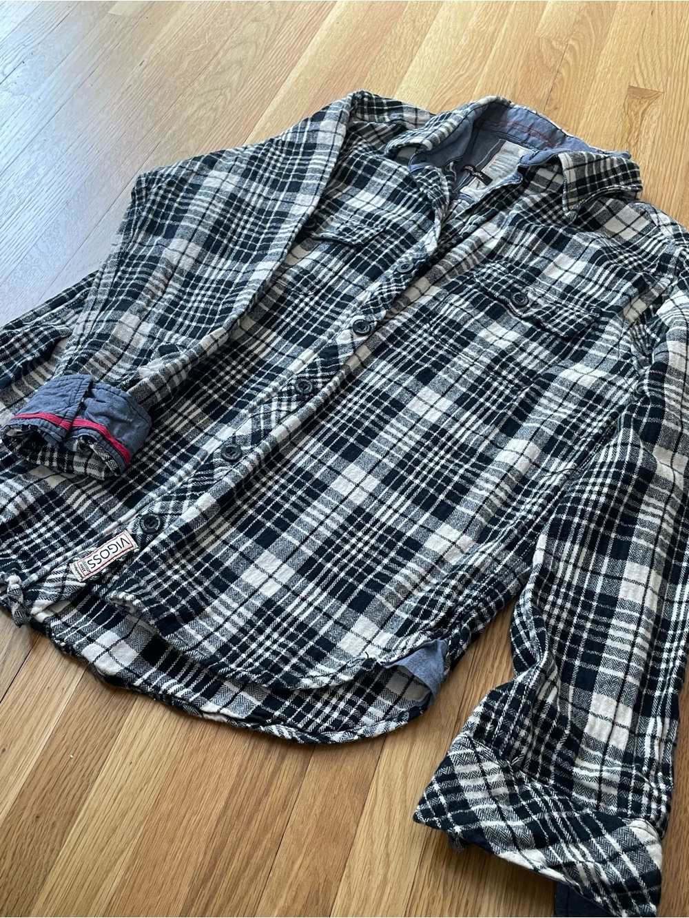 Anthropologie Vigoss Navy & White Plaid Button-Up Shirt